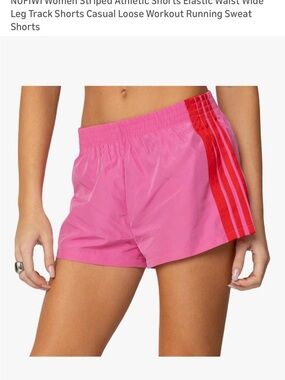 Amazon Pink Athletic Shorts with Red Side Stripes